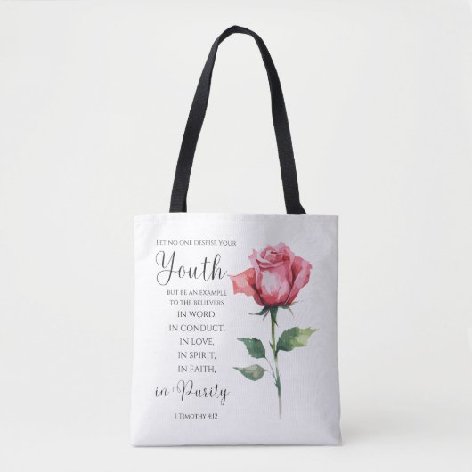 Tote Bag 1 Timothée 4:12 - Jeune Bible Verse Fleur (Devant)