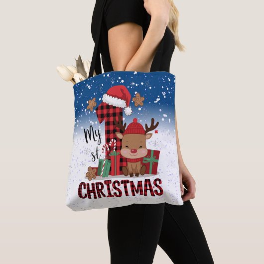 Tote Bag 1er Noël Santa Hat White Neige Bébé Reindeer (De près)