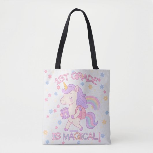 Tote Bag 1st Grade is Magical Back to School Unicorn Pastel (Devant)