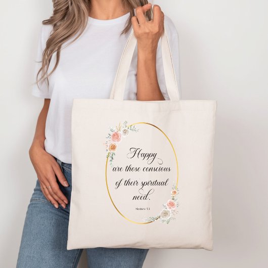 Tote Bag 2026 JW Year Text Matthew 5:3 with Roses