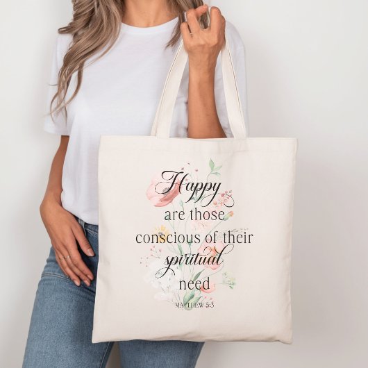 Tote Bag 2026 JW Year Text Matthew 5:3 with Spring Flowers