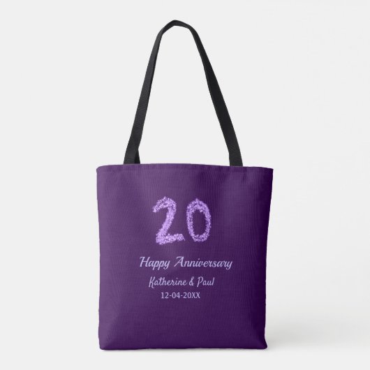 Tote Bag 20e heureux anniversaire ajouter nom du couple dat (Dos)