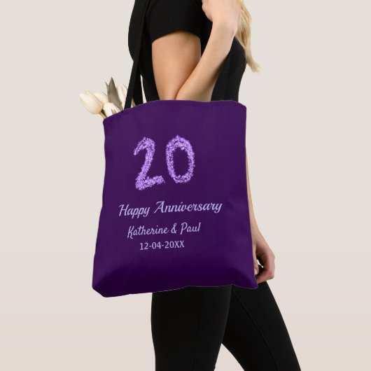 Tote Bag 20e heureux anniversaire ajouter nom du couple dat (De près)