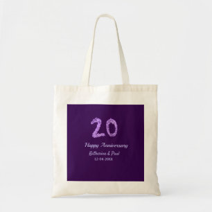 Tote Bag 20e heureux anniversaire ajouter nom du couple dat