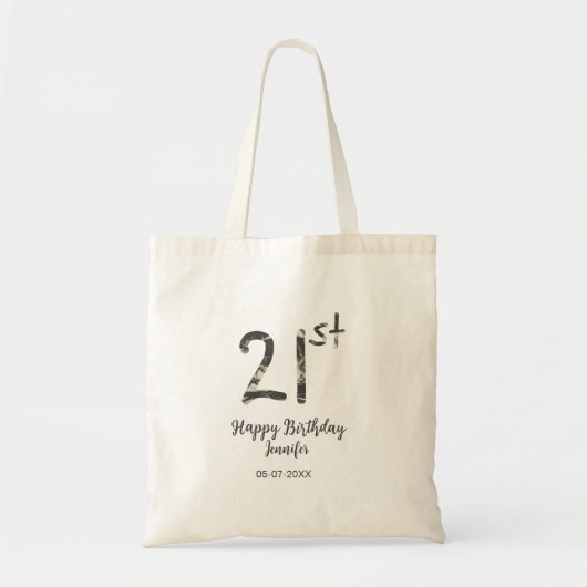 Tote Bag 21e anniversaire ajouter nom date année noire modè (Devant)