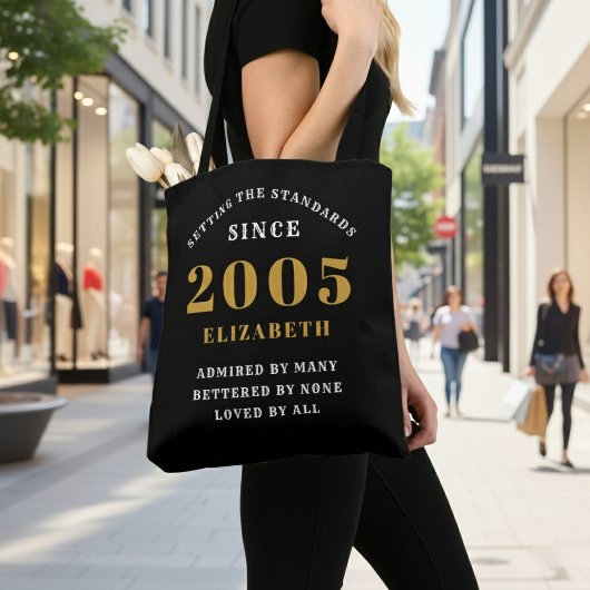 Tote Bag 21st Birthday 2005 Black Gold For Her Personalized