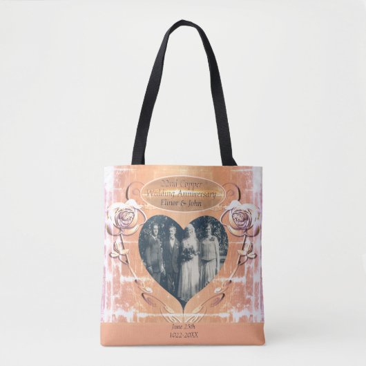 Tote Bag 22e/7e Rose Mariage en cuivre Photo Fourre-tout (Devant)
