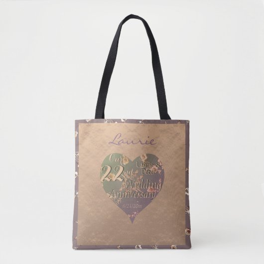 Tote Bag 22e anniversaire de Mariage Rose de coeur coppery (Devant)