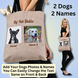 Tote Bag 2 Chiens, 2 Noms, Peut Changer De Texte, Photo Chi