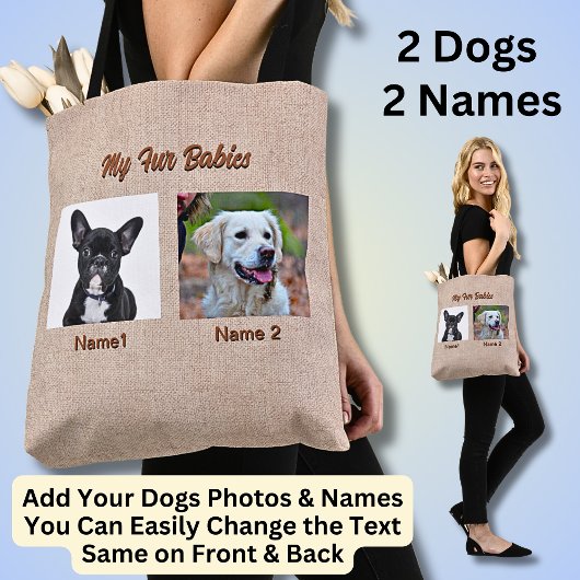 Tote Bag 2 Chiens, 2 Noms, Peut Changer De Texte, Photo Chi