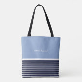 Tote Bag 2 tons bleu rayures horizontales monogramme . élég (Dos)