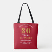 Tote Bag 30th Birthday Standards Red Gold Ajouter votre nom (Dos)
