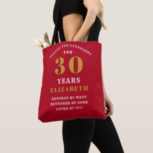 Tote Bag 30th Birthday Standards Red Gold Ajouter votre nom