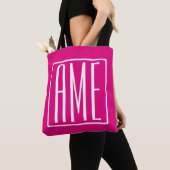 Tote Bag 3 Initiales Monogramme | Blanc sur rose chaud (De près)