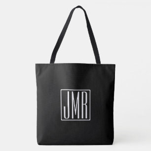 Tote Bag 3 Initiales Monogramme Noir & Blanc (ou couleur