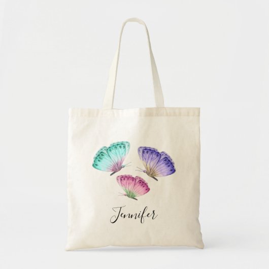 Tote Bag 3 Mignons Papillons Pastel Aquarelle Colorée (Devant)