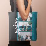 Tote Bag 3 Photos tendance noir & blanc nom de script moder<br><div class="desc">Utilisez 3 photos pour créer un cadeau unique et personnel. Utilisez vos photos horizontales ou paysagères pour obtenir les meilleurs résultats! Ce collage photo empilé moderne comprend une police rustique et moderne pour votre nom ou autre texte. POUR MODIFIER L'ARRIÈRE - PLAN - cliquez sur la personnaliser ou la zone...</div>