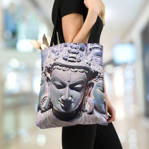 Tote Bag 3 Statue Antique Asiatique de Pierres Visages Phot