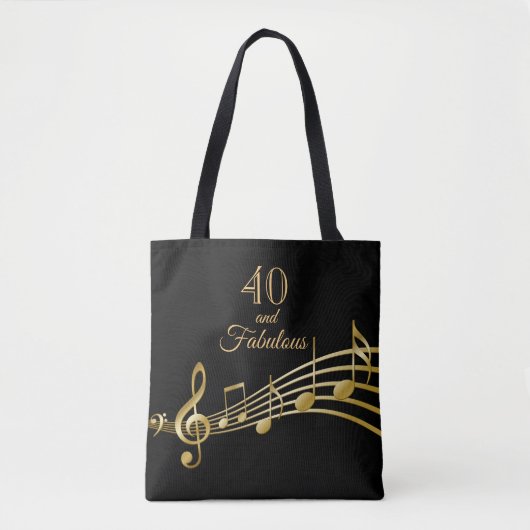 Tote Bag 40 fabuleuses notes de musique en or noir (Devant)