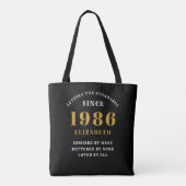 Tote Bag 40th Birthday 1986 Black Gold For Her Personalized (Dos)