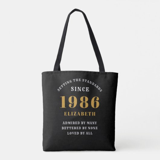Tote Bag 40th Birthday 1986 Black Gold For Her Personalized (Dos)
