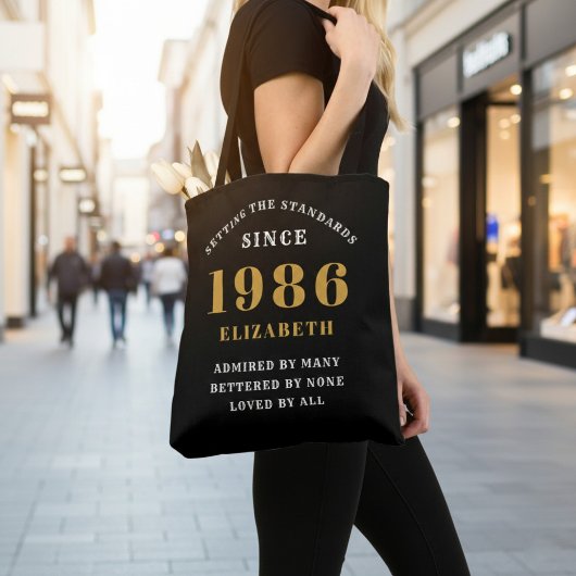 Tote Bag 40th Birthday 1986 Black Gold For Her Personalized