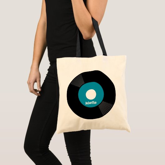 Tote Bag 45s Fourre-tout record (Teal) PERSONNALISABLE (Devant (produit))