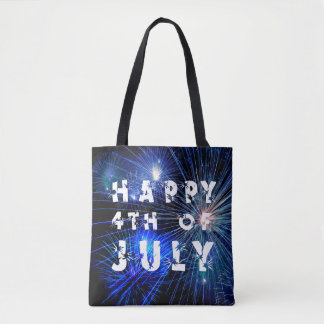 Tote Bag 4 juillet feux d'artifice en Blue Hue Happy 4ème