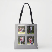 Tote Bag 4 Photo Collage Ajouter Nom de famille Gris (Devant)