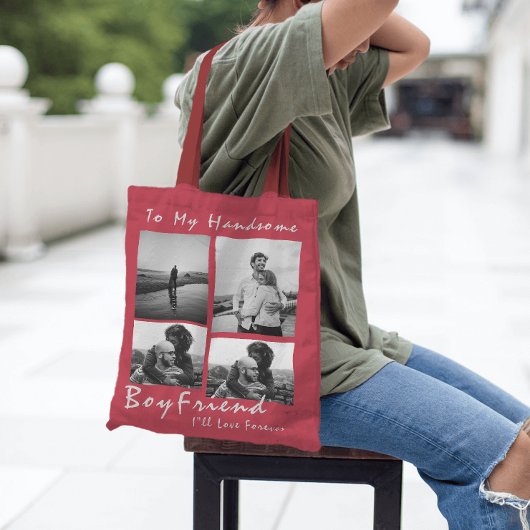 Tote Bag 4-Photo Collage Forever Boyfriend Saint-Valentin