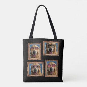 Tote Bag 4 Photo Collage Gold Frame Dogs Animaux de famille