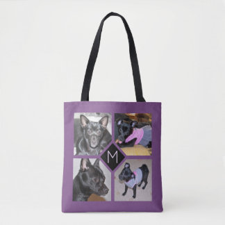 Tote Bag 4 pourpre d'initiale de chien du collage | de