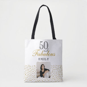 Tote Bag 50 ans et Fabuleux Paillettes Dorées Photo 50e Ann