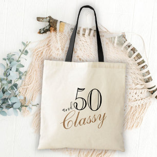 Tote Bag 50 et élégant noir élégant Script d'or Anniversair