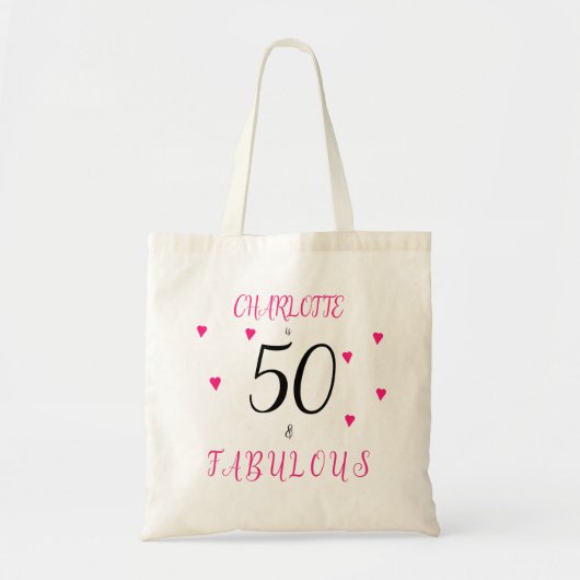 Tote Bag 50 et fabuleuse typographie rose coeurs modernes (Devant)