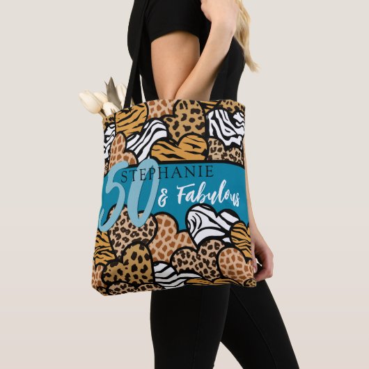 Tote Bag 50 et fabuleux Coeurs Posters de animaux Turquoise (De près)