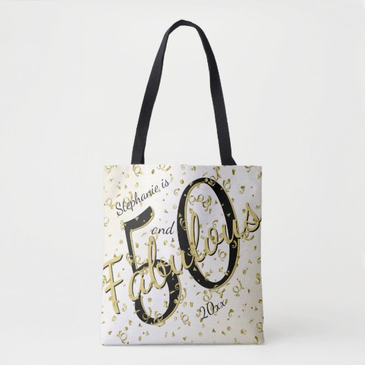Tote Bag 50 et fabuleux fête d'anniversaire Noir/Or (Devant)