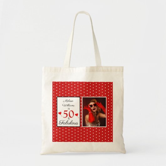 Tote Bag 50 & Fabuleux Nom Photo Rouge 50e anniversaire WH (Devant)