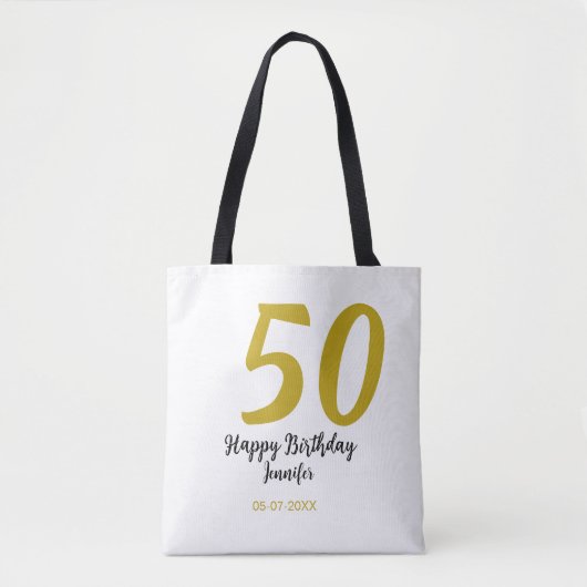 Tote Bag 50e anniversaire ajouter nom date année noire modè (Devant)