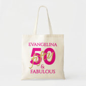 Tote Bag 50th Birthday Custom Name 50 and Fabulous (Devant)