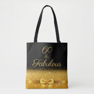 Tote Bag 60 fabuleux anniversaire noir or élégant arc