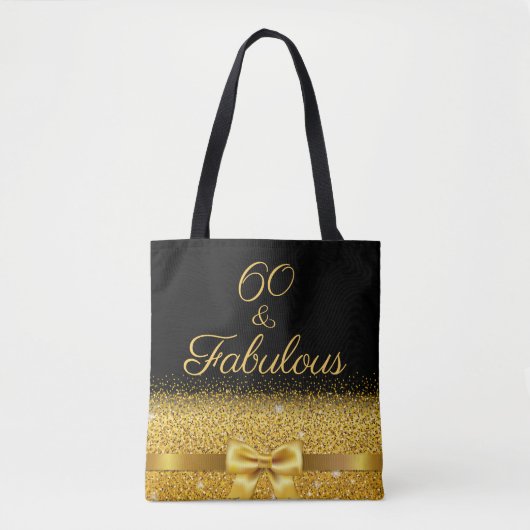 Tote Bag 60 fabuleux anniversaire noir or élégant arc (Devant)