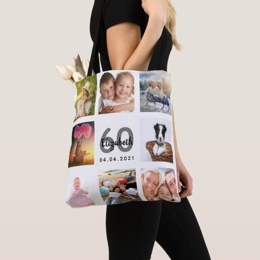 Tote Bag 60e anniversaire sur mesure photo collage femme bl (De près)