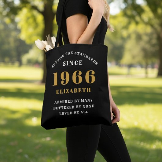 Tote Bag 60th Birthday 1966 Black Gold For Her Personalized