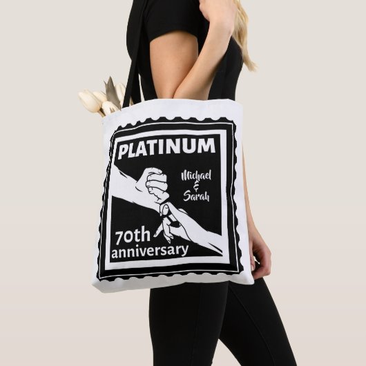 Tote Bag 70e anniversaire du mariage platine bleu tradition (De près)