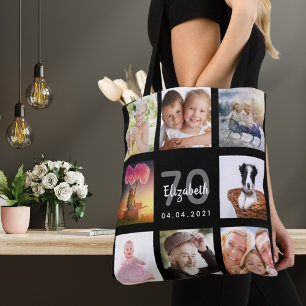 Tote Bag 70e anniversaire sur mesure photo collage femme no