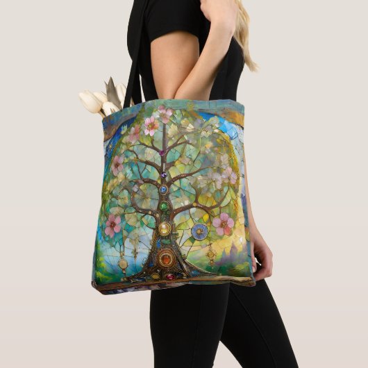 Tote Bag 7 Chakra Fleurissant Arbre De Vie (De près)