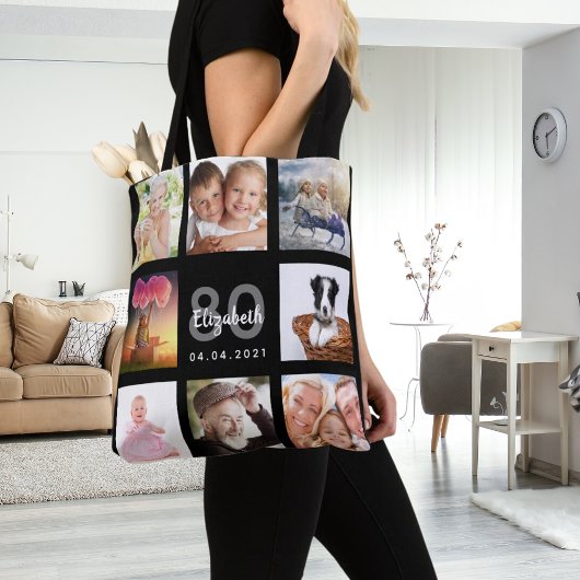 Tote Bag 80e anniversaire sur mesure photo collage femme no