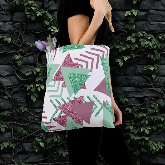 Tote Bag 80s Abstraits frais | Motif de formes rose et vert