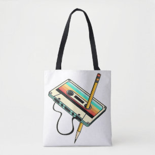 Tote Bag 80s Cassette Tape Pencil 1980s Retro Vintage Throw